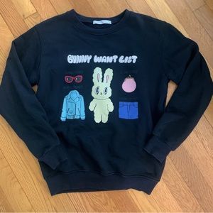 OTAKUCAT Artist Esther Chuu Loves You Bunny Want List Black Crewneck Sweatshirt